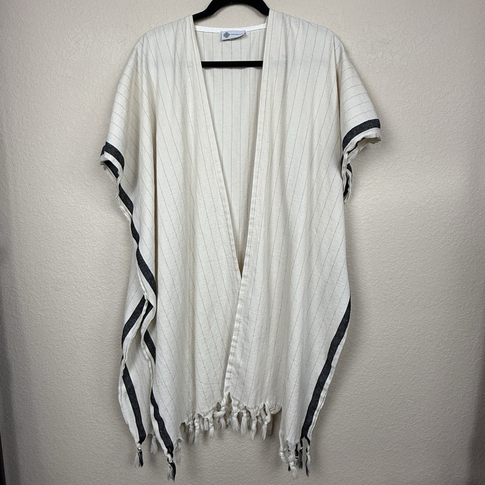 Mandalina Turkish Cotton Kimono Ruana Wrap Cover Up Fringe Resortwear Cream OS
